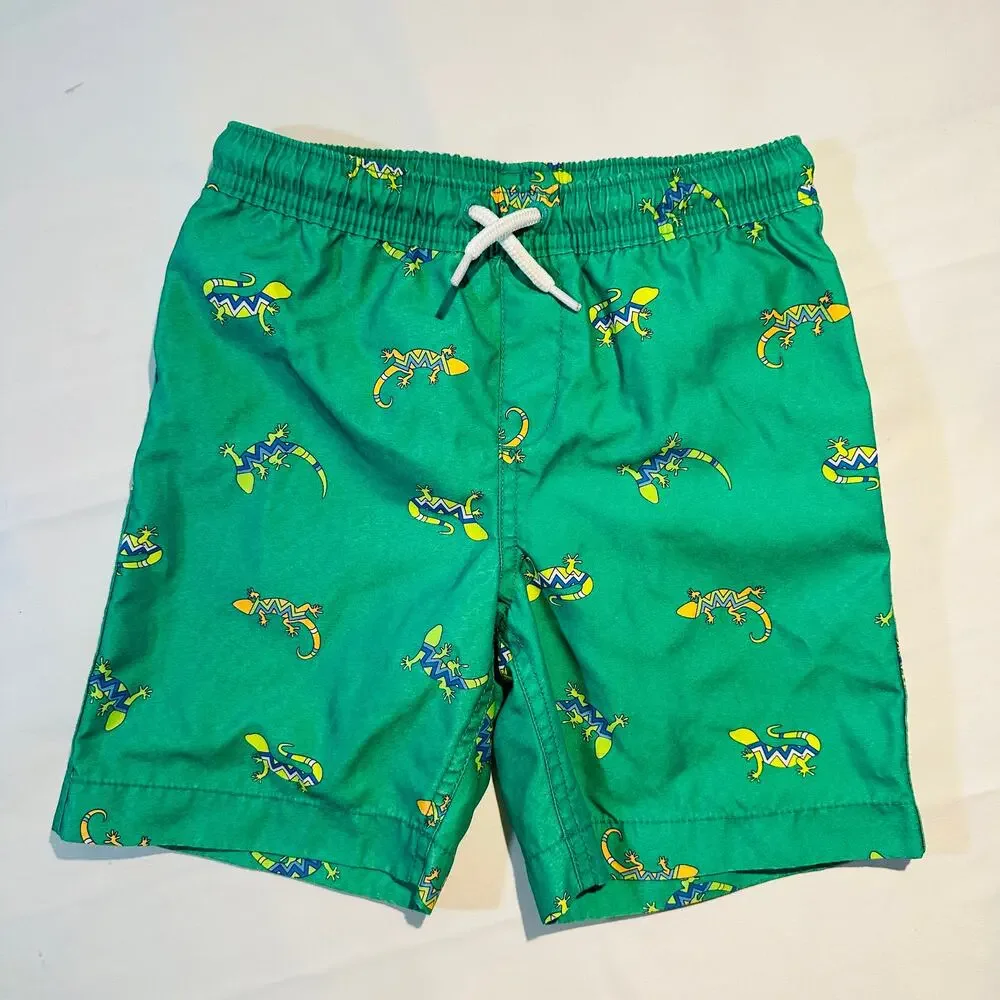 Lands' End Green Gecko / Lizard Swim Trunks Sz M